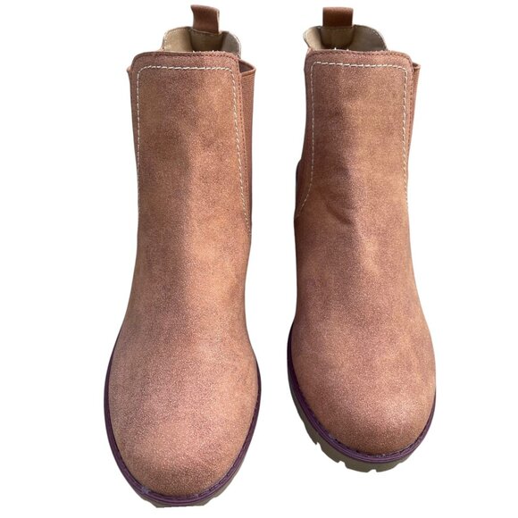 Tan Chelsea Ankle Boots Lug Sole Block Heel Neutral Fall Shoes - Picture 3 of 8